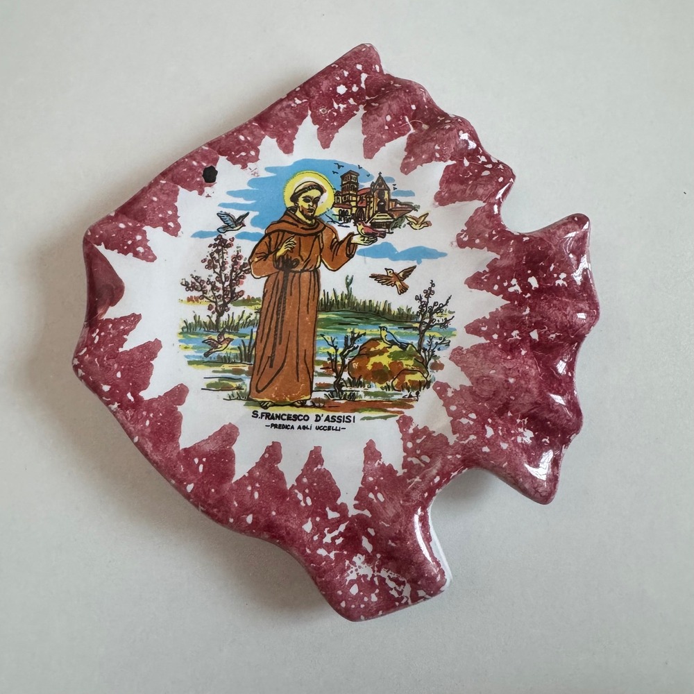 Vintage St Francis of Assisi Ceramic Fish Trinket Dish Italy Religious Deco 80's